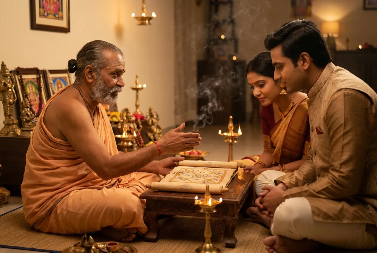 Pandit consulting a couple